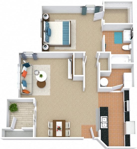 Floor plan for 1 bed, 1 bath, 790 sqft